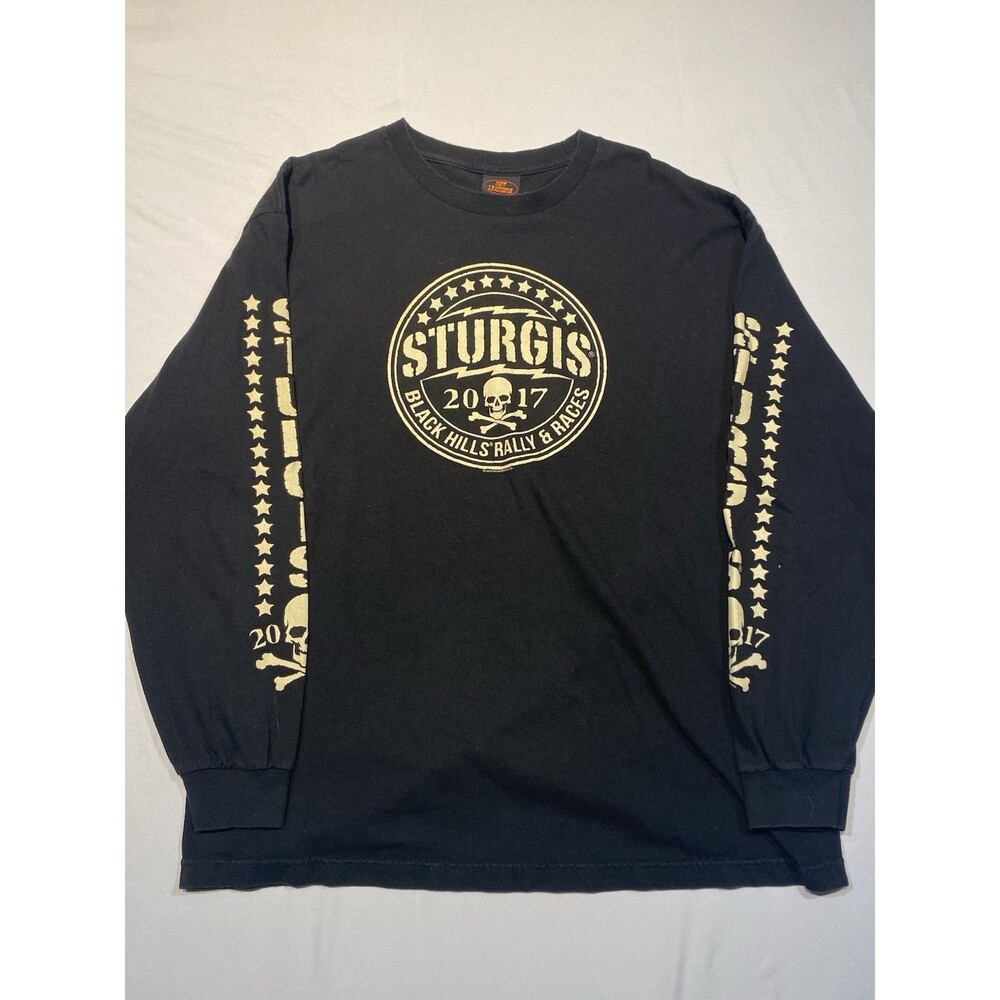 Sturgis Biker Long Sleeve Skull Graphic Sleeve Prints Black XL